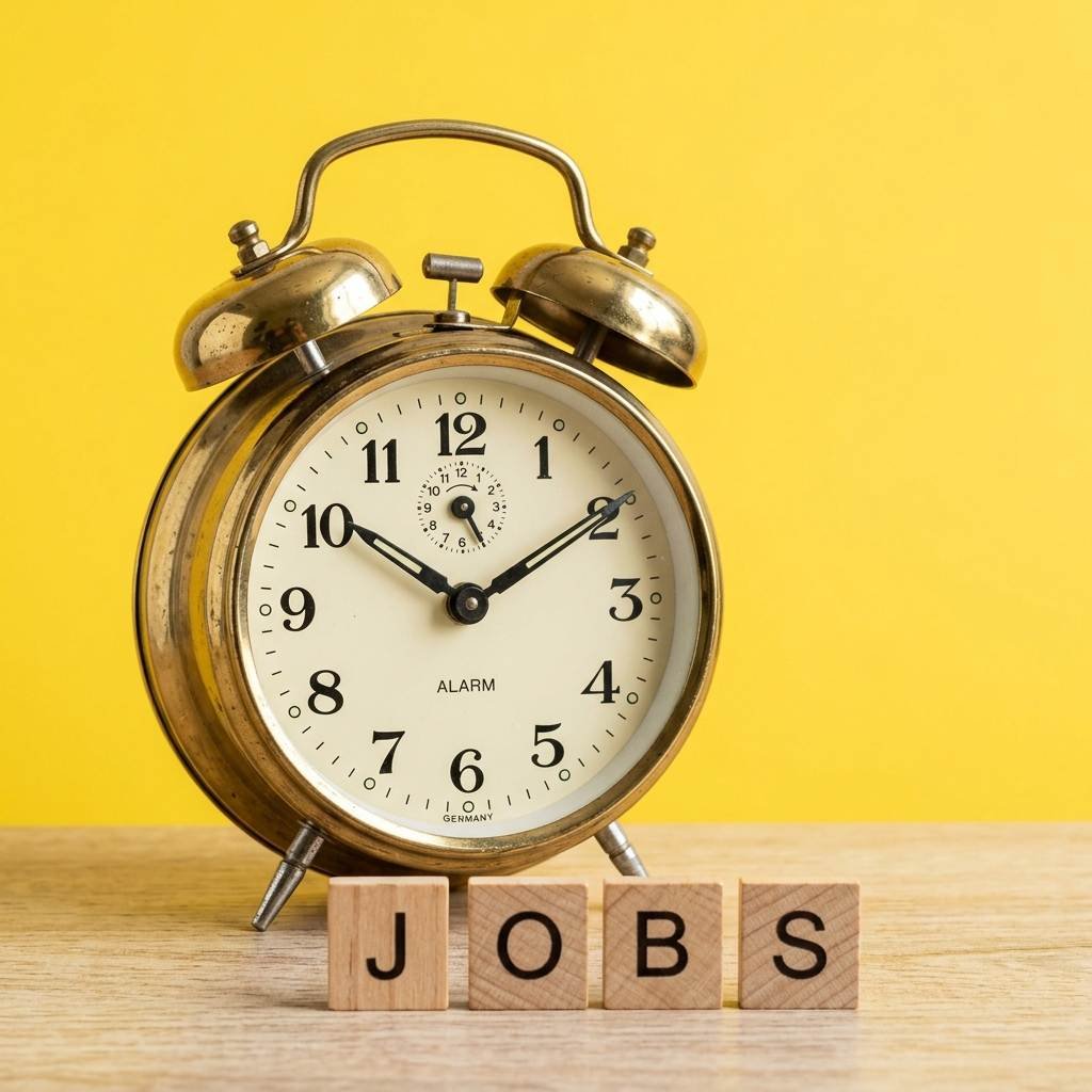 Alarm clock with JOBS letter tiles —œ when is it time to find a new job?